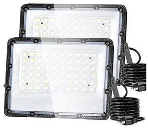 100W Flood Lights Outdoor, 15000lm Bright LED Work Light with Plug, 5000K Daylight White Outdoor Lights, IP65 Waterproof Security Lights for Yard Garage Stadium Playground 2 Pack AC100-120V Voltage 100W Flood Lights Outdoor, 15000lm Bright LED Work Light with Plug, 5000K Daylight White Outdoor Lights, IP65 Waterproof Security Lights for Yard Garage Stadium Playground 2 Pack AC100-120V Voltage