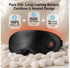 Heated Eye Mask, Silk Cordless Warm Eye Compress for Dry Eyes, Light Blocking Heat Eye Mask for Women Men, Soft Eye Heating Pad for Dry Eyes, Travel, Rechargeable, Washable Cover (Black) Heated Eye Mask, Silk Cordless Warm Eye Compress for Dry Eyes, Light Blocking Heat Eye Mask for Women Men, Soft Eye Heating Pad for Dry Eyes, Travel, Rechargeable, Washable Cover (Black)