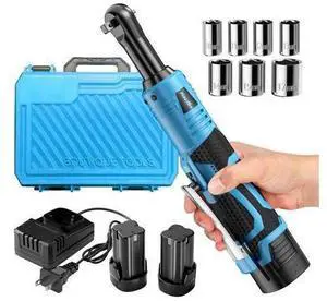 Electric Ratchet Wrench Set,18V Cordless Ratchet Tool Kit,550 RPM, 3/8" Variable Speed Power Ratchet Wrench with LED Light, 2 * 2.0Ah Li-ion Batteries and Fast Charger, Blue Electric Ratchet Wrench Set,18V Cordless Ratchet Tool Kit,550 RPM, 3/8" Variable Speed Power Ratchet Wrench with LED Light, 2 * 2.0Ah Li-ion Batteries and Fast Charger, Blue