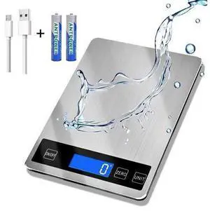 33lb Food Scale, Digital Kitchen Scale Batteries and USB Charging,1g/0.05oz Precise Graduation, Waterproof Stainless Steel with LCD Display Weight Grams and oz for Cooking Baking (Stainless Steel) 33lb Food Scale, Digital Kitchen Scale Batteries and USB Charging,1g/0.05oz Precise Graduation, Waterproof Stainless Steel with LCD Display Weight Grams and oz for Cooking Baking (Stainless Steel)