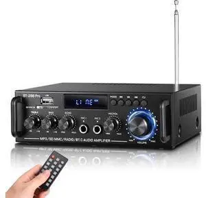 298Pro Stereo Audio Amplifier, Max 400W Home 2 Channel Bluetooth 5.0 Wireless Power Amplifier, HiFi Sound Home Theater Audio System Home Stereo Receiver, MIC in w/Echo, Bass & Treble w/USB/RCA/FM 298Pro Stereo Audio Amplifier, Max 400W Home 2 Channel Bluetooth 5.0 Wireless Power Amplifier, HiFi Sound Home Theater Audio System Home Stereo Receiver, MIC in w/Echo, Bass & Treble w/USB/RCA/FM