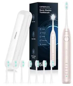 Electric Toothbrush for Adults and Kids Rechargeable Sonic Toothbrush with 5 Modes 2-Min Smart Timer IPX7 Waterproof 40,000 VPM Motor with 8 Brush Heads & Travel Case (Champagne, 1Pack) Electric Toothbrush for Adults and Kids Rechargeable Sonic Toothbrush with 5 Modes 2-Min Smart Timer IPX7 Waterproof 40,000 VPM Motor with 8 Brush Heads & Travel Case (Champagne, 1Pack)