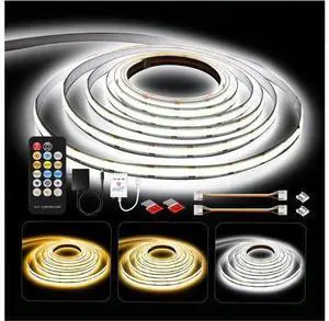 COB LED Strip Lights Tunable White(2700K-6500K) COB LED Lights with 3040 LEDs 24V Adapter RF Remote Dimmable High Density Uniform LED Strip for Bedroom Kitchen Cabinet CRI90+ 16.4ft COB LED Strip Lights Tunable White(2700K-6500K) COB LED Lights with 3040 LEDs 24V Adapter RF Remote Dimmable High Density Uniform LED Strip for Bedroom Kitchen Cabinet CRI90+ 16.4ft