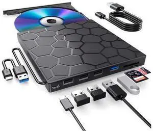 External CD/DVD Drive for Laptop, DVD Player for Laptop, 8 in 1 USB 3.0 Ultra-Slim Portable, CD Burner External Disk Drive Optical Compatible with Desktop Mac,Windows 11/10/8/7 Linux External CD/DVD Drive for Laptop, DVD Player for Laptop, 8 in 1 USB 3.0 Ultra-Slim Portable, CD Burner External Disk Drive Optical Compatible with Desktop Mac,Windows 11/10/8/7 Linux