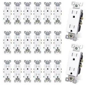 ELEGRP 15 Amp Tamper Resistant White Electrical Wall Outlet, 125V, UL Listed, 20 Pack ELEGRP 15 Amp Tamper Resistant White Electrical Wall Outlet, 125V, UL Listed, 20 Pack