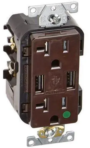 Leviton 20-Amp Hospital Grade USB Charger/Tamper-Resistant Duplex Receptacle, T5832-HG, Brown Leviton 20-Amp Hospital Grade USB Charger/Tamper-Resistant Duplex Receptacle, T5832-HG, Brown