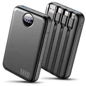 HAIARA Portable Charger 10000mAh Power Bank with 4 Built-in Cables,LED Display Compact and Battery Pack with Multiple USB Ports All-in-One Travel Charger for iPhone,Android and Other Devices-Black HAIARA Portable Charger 10000mAh Power Bank with 4 Built-in Cables,LED Display Compact and Battery Pack with Multiple USB Ports All-in-One Travel Charger for iPhone,Android and Other Devices-Black