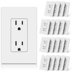 CML 15 Amp Decorator Receptacle Outlet, 20 Pack Standard Electrical Outlet with Screwless Wall Plate, Non-Tamper Resistant, 15A 125V, UL Listed CML 15 Amp Decorator Receptacle Outlet, 20 Pack Standard Electrical Outlet with Screwless Wall Plate, Non-Tamper Resistant, 15A 125V, UL Listed