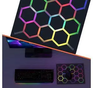 Gaming Mouse pad with Hexagonal Glowing Pattern RGB LED Mouse pad Multiple Lighting Modes Supports PC Client Color Adjustment syncs with Screen Colors Gaming Mouse pad with Hexagonal Glowing Pattern RGB LED Mouse pad Multiple Lighting Modes Supports PC Client Color Adjustment syncs with Screen Colors