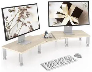 AX Waber Dual Monitor Riser - Adjustable Length & Angle, Wooden Stand for 2 Monitors with Storage AX Waber Dual Monitor Riser - Adjustable Length & Angle, Wooden Stand for 2 Monitors with Storage