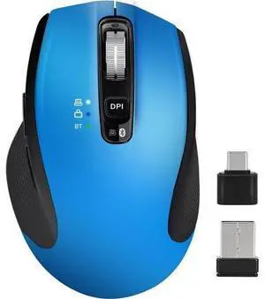Wireless Mouse with Bluetooth USB A USB C Receiver Rechargeable Full Size Mouse Ergonomic Silent for MacBook/Laptop/Computer/PC/iPad-Blue Wireless Mouse with Bluetooth USB A USB C Receiver Rechargeable Full Size Mouse Ergonomic Silent for MacBook/Laptop/Computer/PC/iPad-Blue