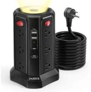 Long Surge Protector Power Strip 16 FT Cord PD20W USB C Power Strip Tower with Night Light Extension Cord with Multiple Outlets with 4 USB Ports Charging Station Home Office Essentials Black Long Surge Protector Power Strip 16 FT Cord PD20W USB C Power Strip Tower with Night Light Extension Cord with Multiple Outlets with 4 USB Ports Charging Station Home Office Essentials Black