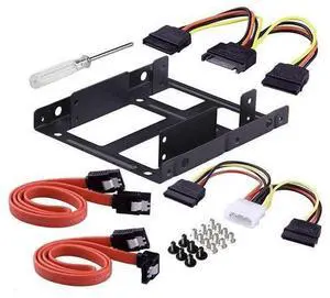 2.5 Inch To 3.5 Inch 2-Bay External HDD SSD Bracket Metal Mounting Kit Adapter Support with SATA Data Power Cables Set 2.5 Inch To 3.5 Inch 2-Bay External HDD SSD Bracket Metal Mounting Kit Adapter Support with SATA Data Power Cables Set