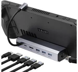 BONAEVER Docking Station For Valve Steam Deck 6-in-1 Steam Deck Dock with HDMI 2.0 4K@60Hz Gigabit Ethernet 3 USB-A 3.0 Full Speed Charging USB-C Port BONAEVER Docking Station For Valve Steam Deck 6-in-1 Steam Deck Dock with HDMI 2.0 4K@60Hz Gigabit Ethernet 3 USB-A 3.0 Full Speed Charging USB-C Port