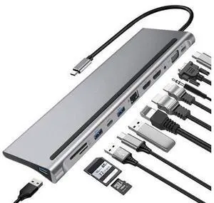 BONAEVER 12 in 1 USB C Type Hub Adapter Multi Port Triple Display Dongle Type-C to Dual HDMI VGA USB 3.0 PD Charging SD/TF Card Reader Gigabit Ethernet MacBook DELL LenovoHP other Type C laptops BONAEVER 12 in 1 USB C Type Hub Adapter Multi Port Triple Display Dongle Type-C to Dual HDMI VGA USB 3.0 PD Charging SD/TF Card Reader Gigabit Ethernet MacBook DELL LenovoHP other Type C laptops