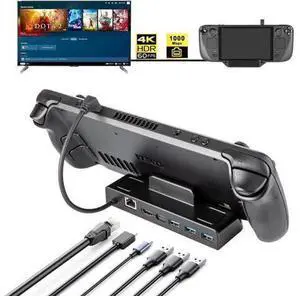 BONAEVER 4K 60Hz 1000Mbps LAN TV Dock for Valve Steam Deck Hub Dock with 1000M Ethernet 4 K@60Hz HDMI 2.0 USB 3.0 Fast Charging Dock for Steam Deck Dock Station BONAEVER 4K 60Hz 1000Mbps LAN TV Dock for Valve Steam Deck Hub Dock with 1000M Ethernet 4 K@60Hz HDMI 2.0 USB 3.0 Fast Charging Dock for Steam Deck Dock Station