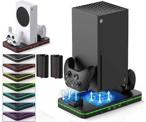 Cooling Fan for Xbox Series X/S, Controller Charging Station with 2 X 1100 mAh Rechargeable Battery Packs, Cooling Stand Dual Controller Charging Dock with RGB LED Light, 3 USB Ports for Xbox Series X Cooling Fan for Xbox Series X/S, Controller Charging Station with 2 X 1100 mAh Rechargeable Battery Packs, Cooling Stand Dual Controller Charging Dock with RGB LED Light, 3 USB Ports for Xbox Series X