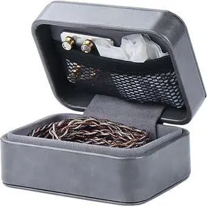 TRN-MAG IEM Earbud Case,PU Leather Wired Earbuds Case with Clip,3.7 * 2.8 * 1.9 in Earphone Case,Earpods Case Gray