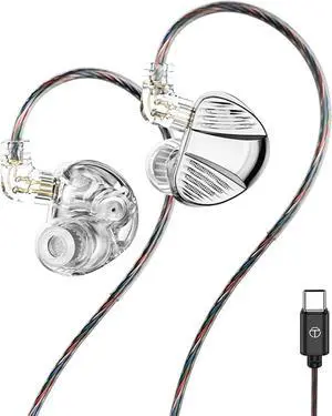 V10 PRO Dual Dynamic Driver and Dual Balanced Armature Hybrid Earphones,in Ear Monitor Headphones,IEM Wired Earbuds,HiFi Ear Phones,3.5mm/usbc Headphones Type-c with mic  Silver
