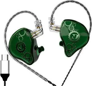 ND IEM,in Ear Monitor Earphones, High Performance Dynamic Headphones,iems for Gaming,Wired Earbuds with Microphone GreenType C    no mic