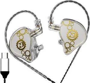 ND IEM,in Ear Monitor Earphones, High Performance Dynamic Headphones,iems for Gaming,Wired Earbuds with Microphone WhiteType C   no mic