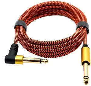 Straizht and Curved 6,35mm Guitar Audio Connection Cable -Double-Pin Speaker Guitar- Gold-plated Tip Woven Instrument Audio Cable  0.5M