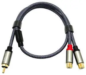 One-piece two-pair audio cable 1 RCA male to 2 RCA female -one male to two females double lotusshaped audio power amplifier adaptercable  0.5M