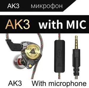 QKZ AK3 FiLe Bluetooth headphones, in-ear stereo wired headphones, wired headphonesformobile phones, earplugs  Black microphone