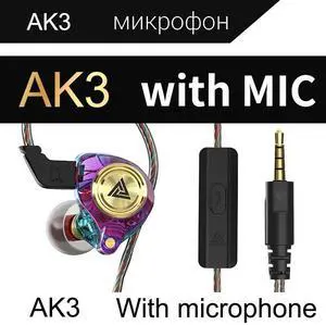 QKZ AK3 FiLe Bluetooth headphones, in-ear stereo wired headphones, wired headphonesformobile phones, earplugs  Purple microphone