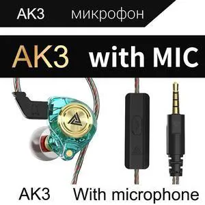 QKZ AK3 FiLe Bluetooth headphones, in-ear stereo wired headphones, wired headphonesformobile phones, earplugs  Green microphone