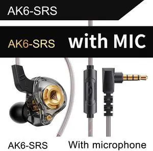 QKZ AK6 SRS mobile phone head p hones - In-ear dvnamic coil headphones with HiFi sound quality and bass boost.   Black microphone