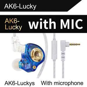 QKZ AK6 Lucky In-ear Dynamic Transducer Headphones -Plug-and-play headphones with three-leveltuning      blue