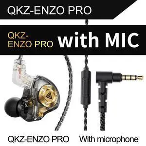 QKZ ENZ0 PRO - Enzo Mobile Headphones - In-ear heavy bass wired remotecontrol-Rechargeable wire plug-in headphones  Black microphone