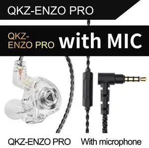 QKZ ENZ0 PRO - Enzo Mobile Headphones - In-ear heavy bass wired remotecontrol-Rechargeable wire plug-in headphones   White microphone