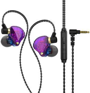 QKZ SK3 Dynamic Headphone HiFi Audio Headphones with Microphone, Line ControlCompatible with Mobile Phones, Computers and Gaming, in-Ear Style Sports MusicHeadphones   purple