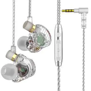 QKZ SK3 Dynamic Headphone HiFi Audio Headphones with Microphone, Line ControlCompatible with Mobile Phones, Computers and Gaming, in-Ear Style Sports MusicHeadphones    white