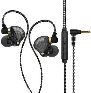 QKZ SK3 Dynamic Headphone HiFi Audio Headphones with Microphone, Line ControlCompatible with Mobile Phones, Computers and Gaming, in-Ear Style Sports MusicHeadphones    black