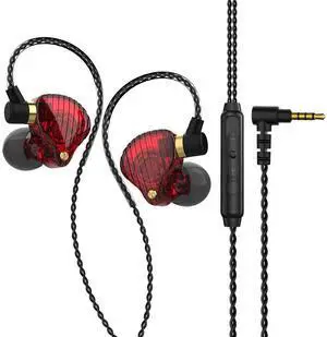 QKZ SK3 Dynamic Headphone HiFi Audio Headphones with Microphone, Line ControlCompatible with Mobile Phones, Computers and Gaming, in-Ear Style Sports MusicHeadphones   red
