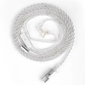 QKZTC 100 Four-strand Silver-Gold Enriched Upgrade Cable -Type-C2PIN -With Microphone -High-End Headphone Upgrade Cable  Silver