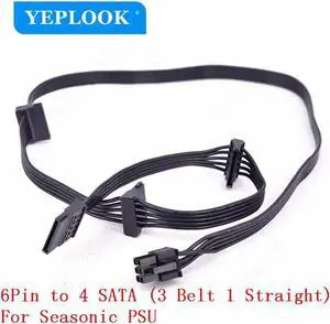 6Pin to 4 SATA 3 Angled HDD Cable 18AWG For Seasonic PRIME All Series PSU GX/PX/TX/Snow Silent/Gold/Ultra Gold/Platinum/Ultra Platinum/Ultra Titanium