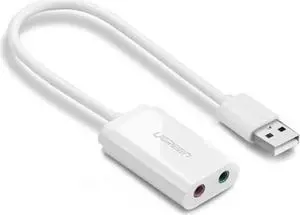 USB Stereo Sound Card, USB External Audio Sound Adapter Card Audio Converter to 3.5mm Headphone Microphone Jack for Mac, PC, Windows.(White)