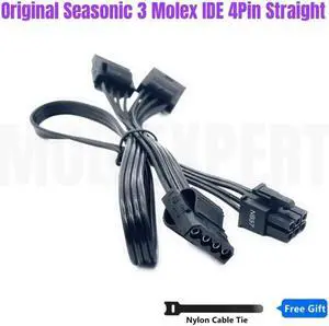 6Pin to 3 Molex IDE 4Pin Perif Straight Power Cable for Seasonic GX-650, GX-550, GX-500 GOLD Modular Power PSU