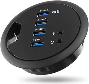 In Desk 4-Port SuperSpeed USB 3.0 HUB Adapter Fits in a 3inch grommet hole and External Stereo Sound Adapter Combo In Desk 4-Port SuperSpeed USB 3.0 HUB Adapter Fits in a 3inch grommet hole and External Stereo Sound Adapter Combo
