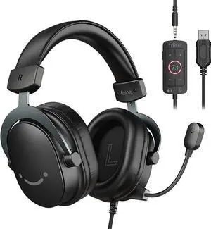 PC Gaming Headset, USB Headset with 7.1 Surround Sound, Detachable Microphone, Control Box, 3.5mm Headphones Jack, Over-Ear Wired Headset for PS5/PS4/Xbox/Switch, Black