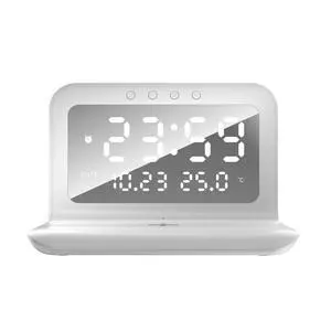 Desktop digital temperature clock alarm clock creative detachable10W/15W wireless fast-charging mobile phone multi-functional charger white