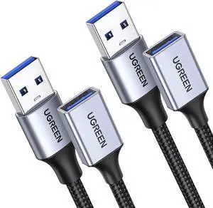UGREEN 2 Pack USB Extension Cable, (1.5 FT+ 1.5 FT) USB 3.0 Extender Cable Nylon Braided Compatible with Webcam, Camera, Phone, USB hub, Mouse, Keyboard, Printer, Hard Drive, Headset