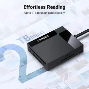 UGREEN SD Card Reader USB 3.0 Card Hub Adapter 5Gbps Read 4 Cards Simultaneously CF, CFI, TF, SDXC, SDHC, SD, MMC, Micro SDXC, Micro SD, Micro SDHC, MS, UHS-I (Black)