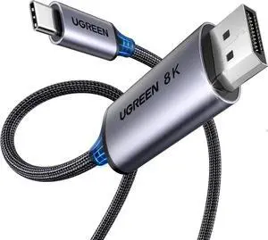 UGREEN Bidirectional USB C to DisplayPort 1.4 Cable 8K@60Hz 4K@240Hz DisplayPort to USB C Thunderbolt 4 Cord Alu Braided Compatible iPhone 17 Pro Max, Galaxy S25, MacBook Pro/Air, iPad, XPS 17, 6.6FT