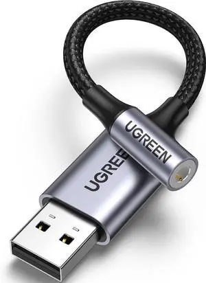 UGREEN USB to 3.5mm Jack Audio Adapter Sound Card Support Mic TRRS Headphone DAC 24bit 96kHz Nylon Braided USB to Aux Jack Compatible with Windows Mac Linux PC PS5 PS4 Switch 2 Speaker, 9.8 Inch