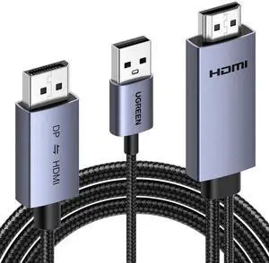 UGREEN 4K@60Hz Bidirectional HDMI to Displayport Cable Male to Male Adapter DP 1.2, HDCP 2.2, HDMI 1.4 4K@30Hz High Speed for Laptops, PC Compatible with Switch 2/PS5/Xbox/AMD/NVIDIA/Monitor, 6.6FT
